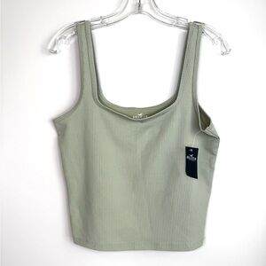 Hollister Green Ribbed Tank Women’s Size Large Top Square Neck Cropped Long